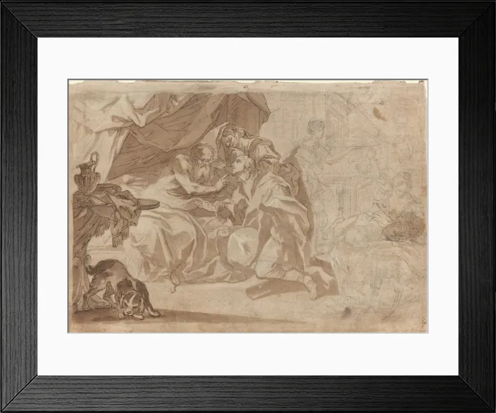Framed Print : Jacob and Rebecca before Isaac [recto], early 18th century. Creator: Unknown