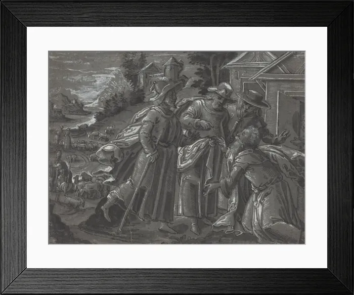 Framed Print : Abraham Entertaining the Angels [verso], c. 1600. Creator: Unknown