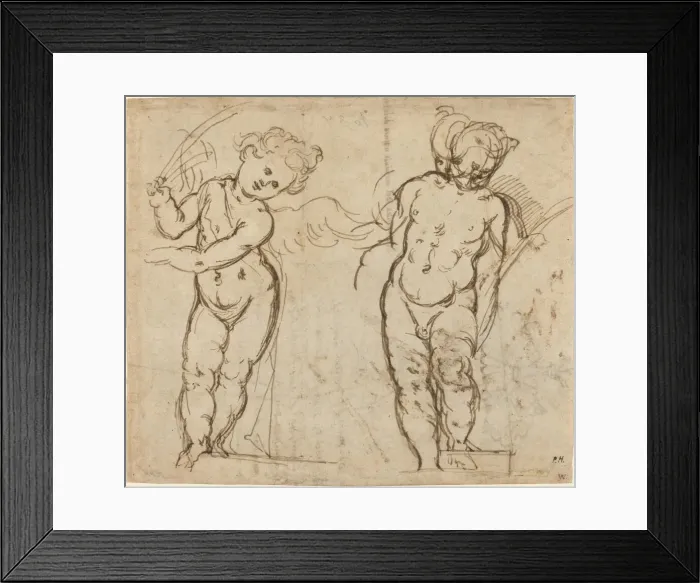 Framed Print : Two Standing Putti [recto]. Creator: Unknown