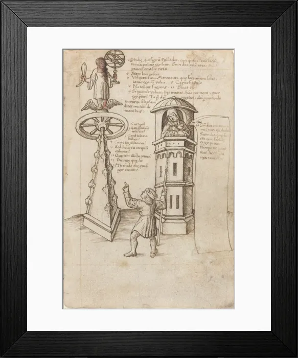 Framed Print : The Statue of Opportunity, a Passer-by, and Remorse [fol. 8r], c. 1512  /  1515