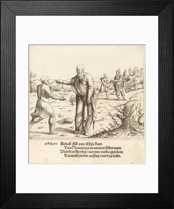 Framed Print : Elisha Punishes Gehazi with Naamans Leprosy, 1547. Creator: Augustin Hirschvogel Framed Print : Elisha Punishes Gehazi with Naamans Leprosy, 1547. Creator: Augustin Hirschvogel