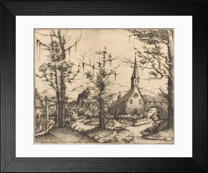 Framed Print : Landscape with a Village Church, 1545. Creator: Augustin Hirschvogel Framed Print : Landscape with a Village Church, 1545. Creator: Augustin Hirschvogel