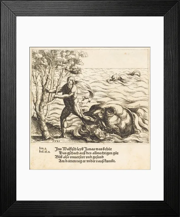 Framed Print : Jonah is Delivered from the Whale, 1548. Creator: Augustin Hirschvogel Framed Print : Jonah is Delivered from the Whale, 1548. Creator: Augustin Hirschvogel