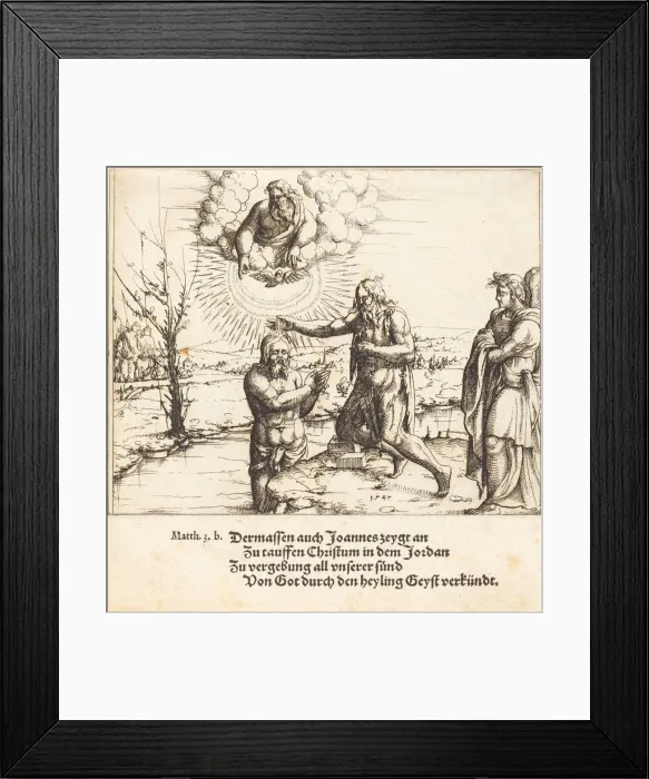 Framed Print : The Baptism of Christ, 1547. Creator: Augustin Hirschvogel Framed Print : The Baptism of Christ, 1547. Creator: Augustin Hirschvogel