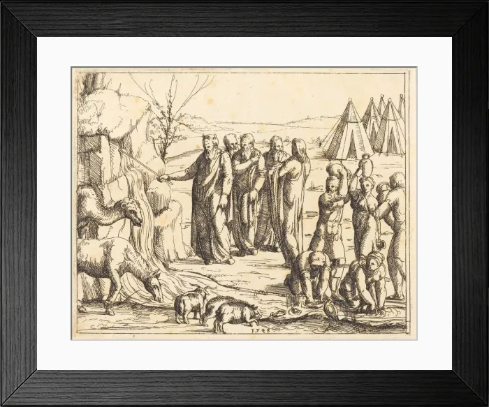 Framed Print : Moses Striking the Rock. Creator: Augustin Hirschvogel Framed Print : Moses Striking the Rock. Creator: Augustin Hirschvogel