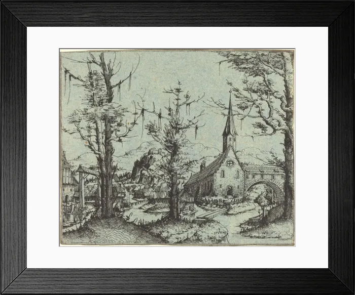 Framed Print : Landscape with a Village Church, 1545. Creator: Augustin Hirschvogel Framed Print : Landscape with a Village Church, 1545. Creator: Augustin Hirschvogel