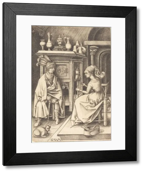 Framed Print : The Visit to the Spinner, c. 1495 / 1503. Creator: Israhel van Meckenem Framed Print : The Visit to the Spinner, c. 1495 / 1503. Creator: Israhel van Meckenem