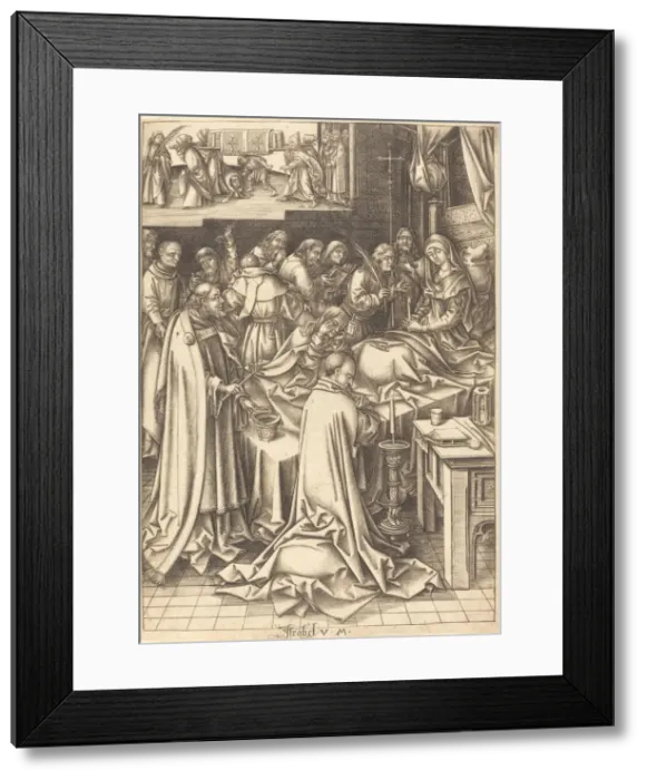 Framed Print : The Death of the Virgin, c. 1490 / 1500. Creator: Israhel van Meckenem Framed Print : The Death of the Virgin, c. 1490 / 1500. Creator: Israhel van Meckenem