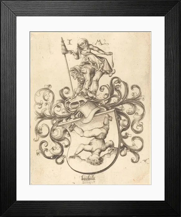 Framed Print : Coat of Arms with Tumbling Boy, c. 1480 / 1490. Creator: Israhel van Meckenem Framed Print : Coat of Arms with Tumbling Boy, c. 1480 / 1490. Creator: Israhel van Meckenem