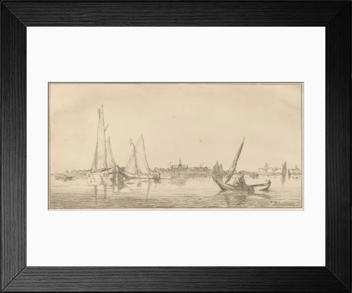 Framed Print : River with Town, 1775. Creator: Bernhard Schreuder Framed Print : River with Town, 1775. Creator: Bernhard Schreuder