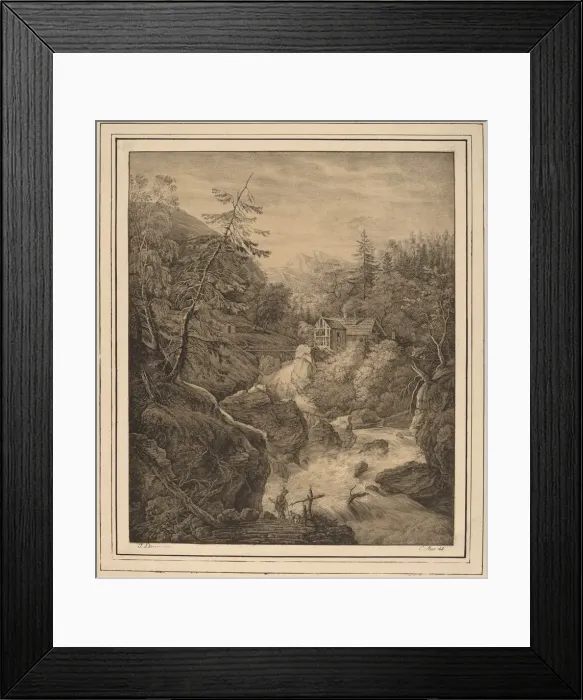Framed Print : Waterfall, 1820s. Creators: Kaspar Auer, Johann Jakob Dorner Framed Print : Waterfall, 1820s. Creators: Kaspar Auer, Johann Jakob Dorner