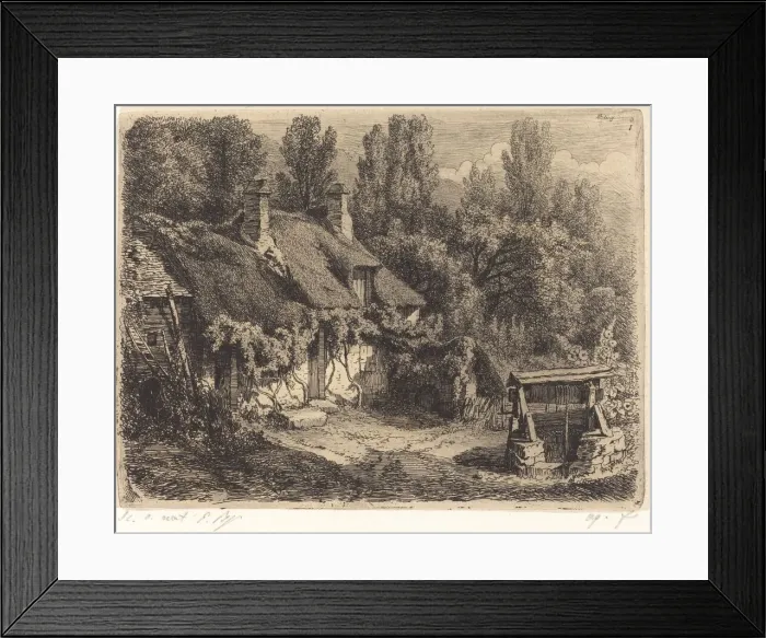 Framed Print : La chaumiere au puits (Cottage with Well), published 1849. Creator: Eugene Blery Framed Print : La chaumiere au puits (Cottage with Well), published 1849. Creator: Eugene Blery