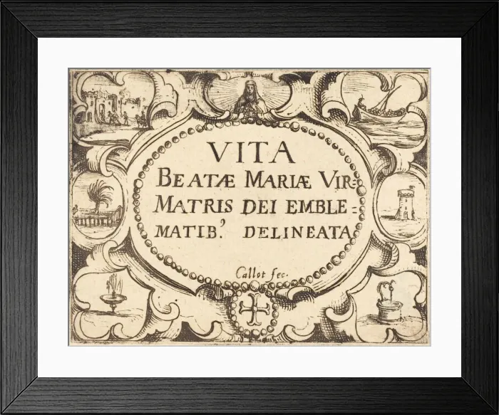Framed Print : Title Page for The Life of the Virgin in Emblems'. Creator: Jacques Callot Framed Print : Title Page for The Life of the Virgin in Emblems'. Creator: Jacques Callot
