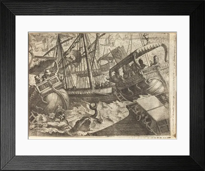 Framed Print : Storm off the Coast of Barcelona [recto], 1612. Creator: Jacques Callot