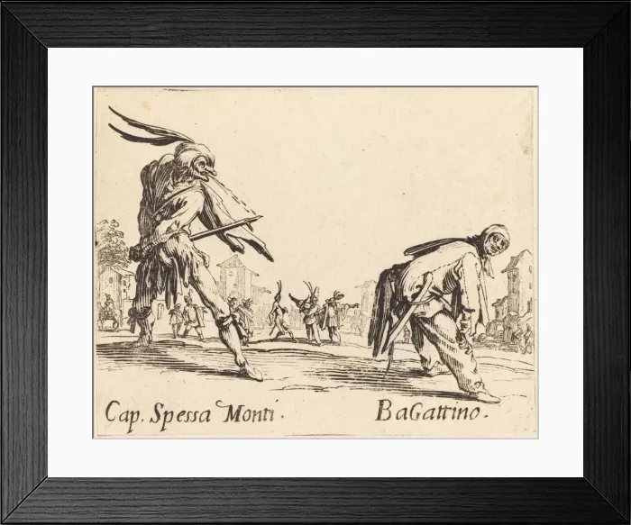 Framed Print : Cap. Spessa Monti and Bagattino, c. 1622. Creator: Jacques Callot Framed Print : Cap. Spessa Monti and Bagattino, c. 1622. Creator: Jacques Callot