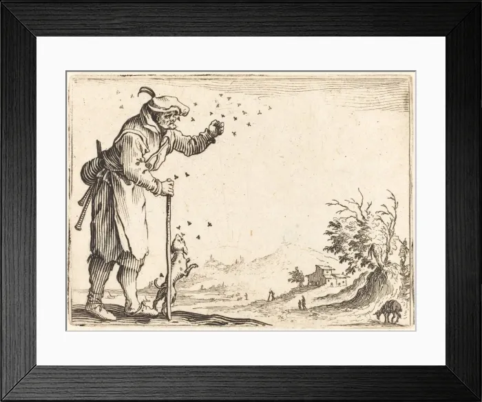 Framed Print : Peasant Attacked by Bees, c. 1622. Creator: Jacques Callot Framed Print : Peasant Attacked by Bees, c. 1622. Creator: Jacques Callot