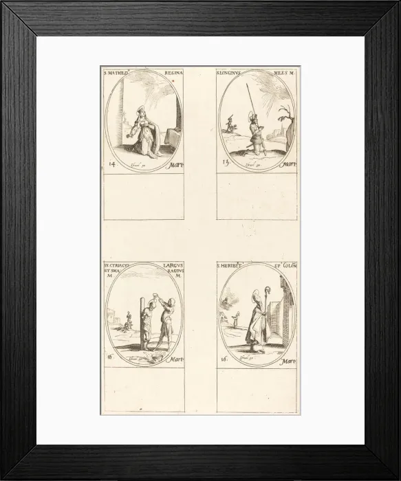 Framed Print : St. Matilda; St. Longinus; St. Cyriacus; St. Heribert. Creator: Jacques Callot Framed Print : St. Matilda; St. Longinus; St. Cyriacus; St. Heribert. Creator: Jacques Callot