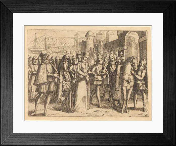 Framed Print : Arrival at Valencia, 1612. Creator: Jacques Callot Framed Print : Arrival at Valencia, 1612. Creator: Jacques Callot