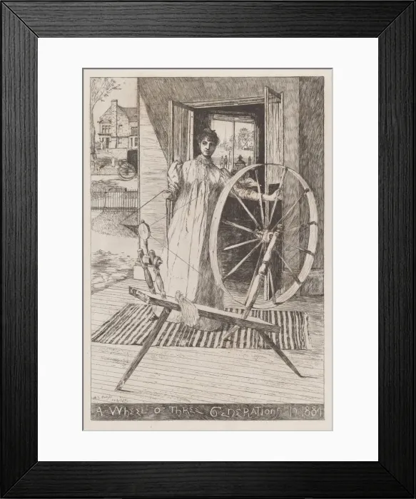 Framed Print : At the Spinning Wheel, c. 1884. Creator: Otto Henry Bacher Framed Print : At the Spinning Wheel, c. 1884. Creator: Otto Henry Bacher