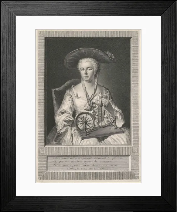 Framed Print : Madame Arlon Spinning Silk, 1739. Creator: Jean Joseph Balechou Framed Print : Madame Arlon Spinning Silk, 1739. Creator: Jean Joseph Balechou