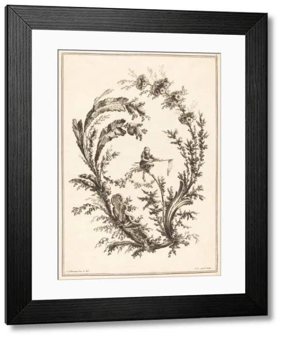 Framed Print : Ornament with a Monkey. Creator: Jean Jacques Avril Framed Print : Ornament with a Monkey. Creator: Jean Jacques Avril
