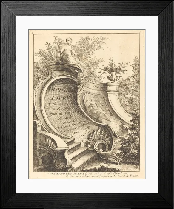 Framed Print : Troisieme livre de formes Cartels et Rocailles (Title Page), 1736 Framed Print : Troisieme livre de formes Cartels et Rocailles (Title Page), 1736