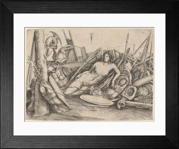 Framed Print : Victory Reclining Amid Trophies, c. 1500 / 1503. Creator: Jacopo de Barbari Framed Print : Victory Reclining Amid Trophies, c. 1500 / 1503. Creator: Jacopo de Barbari