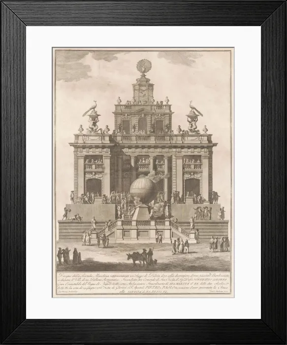 Framed Print : The Seconda Macchina for the Chinea of 1785: A Pleasure Palace with an Air Balloon, 1785 Framed Print : The Seconda Macchina for the Chinea of 1785: A Pleasure Palace with an Air Balloon, 1785