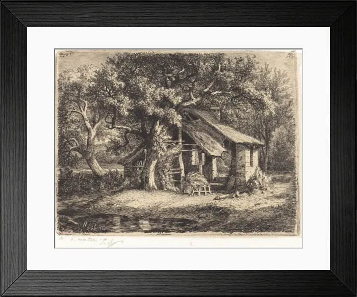 Framed Print : La chaumiere au poirier (Cottage with Pear Tree), published 1849 Framed Print : La chaumiere au poirier (Cottage with Pear Tree), published 1849