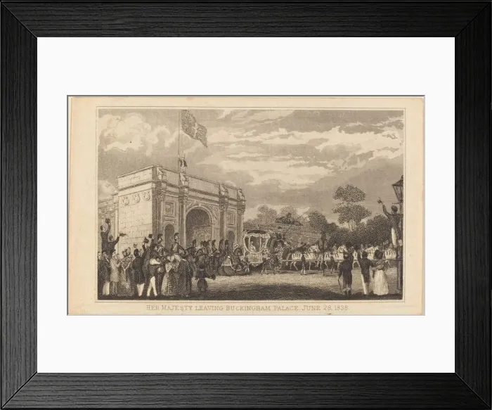 Framed Print : Her Majesty Leaving Buckingham Palace, June 28, 1838 [left half], 19th century