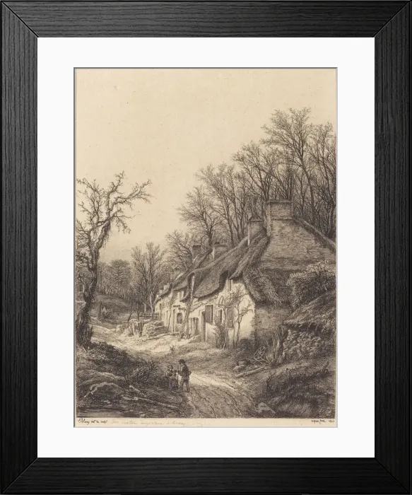 Framed Print : Cottages in Winter, 1840. Creator: Eugene Blery Framed Print : Cottages in Winter, 1840. Creator: Eugene Blery