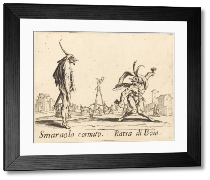 Framed Print : Smaralo Cornuto and Ratsa di Boio, c. 1622. Creator: Jacques Callot Framed Print : Smaralo Cornuto and Ratsa di Boio, c. 1622. Creator: Jacques Callot
