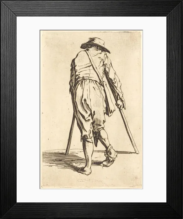 Framed Print : Beggar with Crutches and Hat, Back View, c. 1622. Creator: Jacques Callot Framed Print : Beggar with Crutches and Hat, Back View, c. 1622. Creator: Jacques Callot