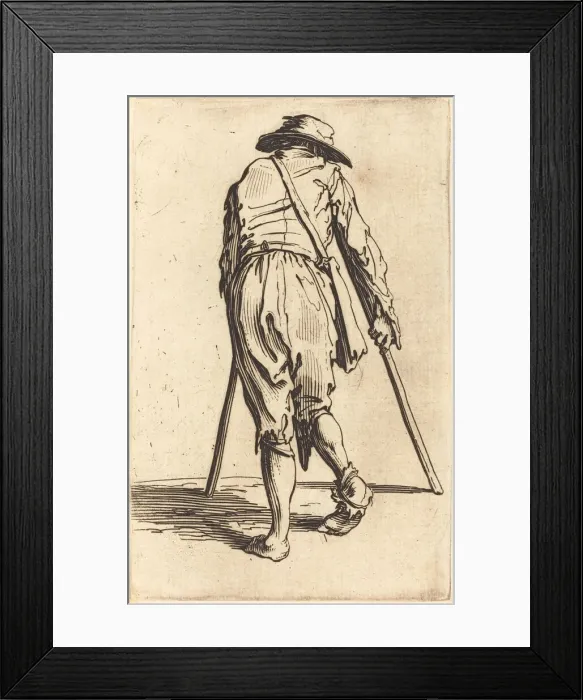Framed Print : Beggar with Crutches and Hat, Back View, c. 1622. Creator: Jacques Callot Framed Print : Beggar with Crutches and Hat, Back View, c. 1622. Creator: Jacques Callot