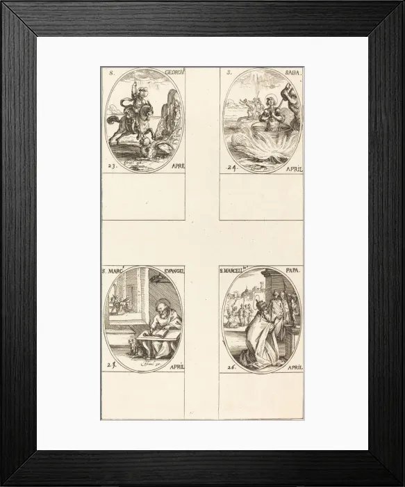 Framed Print : St. George; St. Sabas; St. Mark, Evangelist; St. Marcellin. Creator: Jacques Callot Framed Print : St. George; St. Sabas; St. Mark, Evangelist; St. Marcellin. Creator: Jacques Callot