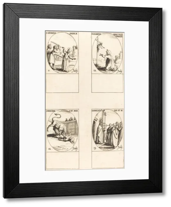 Framed Print : St. Abundius; St. Galbertus; St. Marciana; St. Anacletus. Creator: Jacques Callot Framed Print : St. Abundius; St. Galbertus; St. Marciana; St. Anacletus. Creator: Jacques Callot