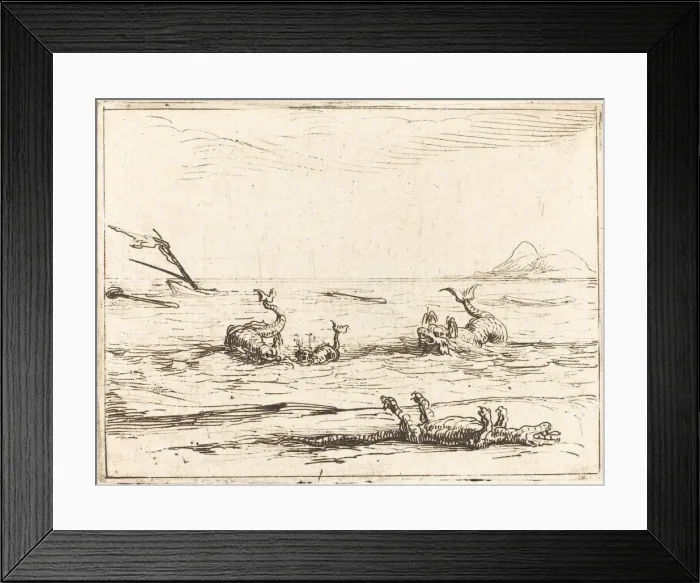 Framed Print : Dolphins and Crocodile. Creator: Jacques Callot Framed Print : Dolphins and Crocodile. Creator: Jacques Callot