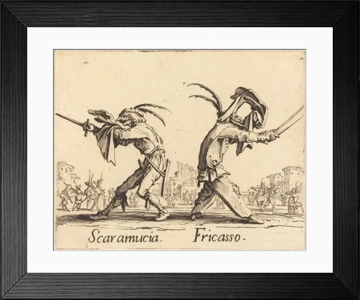 Framed Print : Scaramucia and Fricasso, c. 1622. Creator: Jacques Callot