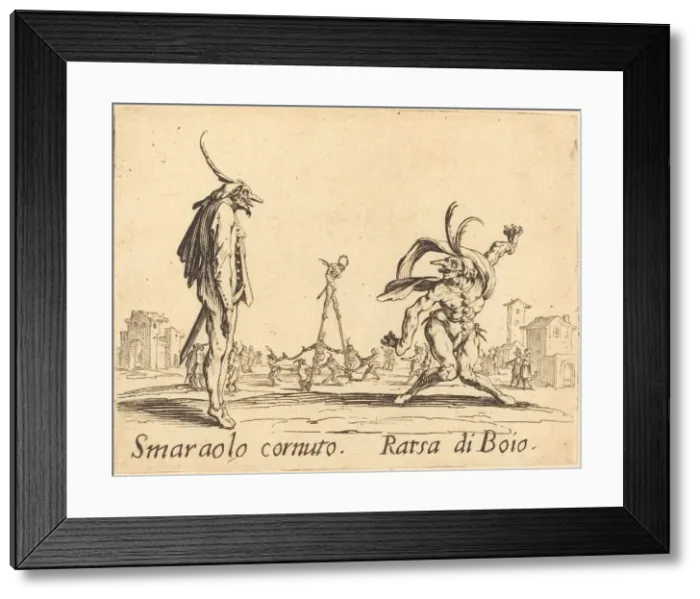 Framed Print : Smaralo Cornuto and Ratsa di Boio, c. 1622. Creator: Jacques Callot Framed Print : Smaralo Cornuto and Ratsa di Boio, c. 1622. Creator: Jacques Callot