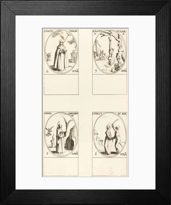 Framed Print : St. Theresa; St. Placidus and Flavia; St. Bruno; St. Faith. Creator: Jacques Callot Framed Print : St. Theresa; St. Placidus and Flavia; St. Bruno; St. Faith. Creator: Jacques Callot