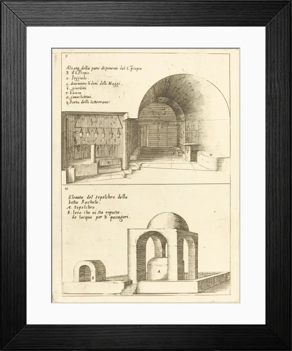 Framed Print : Elevations of the Holy Manger and the Sepulchre of Rachel, 1619. Creator: Jacques Callot Framed Print : Elevations of the Holy Manger and the Sepulchre of Rachel, 1619. Creator: Jacques Callot