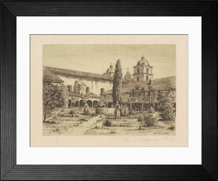 Framed Print : Garden, Mission Santa Barbara, 1888. Creator: Henry Chapman Ford Framed Print : Garden, Mission Santa Barbara, 1888. Creator: Henry Chapman Ford