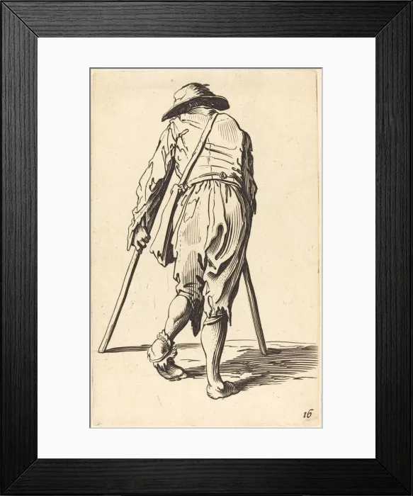 Framed Print : Beggar with Crutches and Hat, Back View. Creator: Unknown
