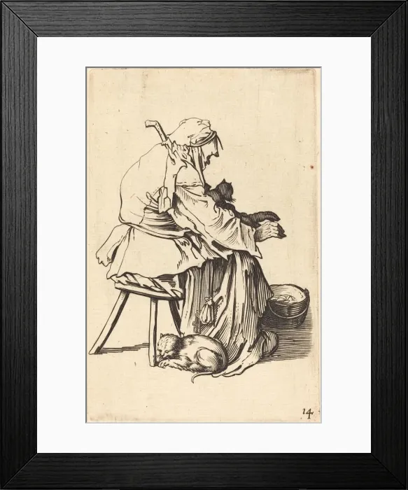 Framed Print : Old Woman with Cats. Creator: Unknown Framed Print : Old Woman with Cats. Creator: Unknown