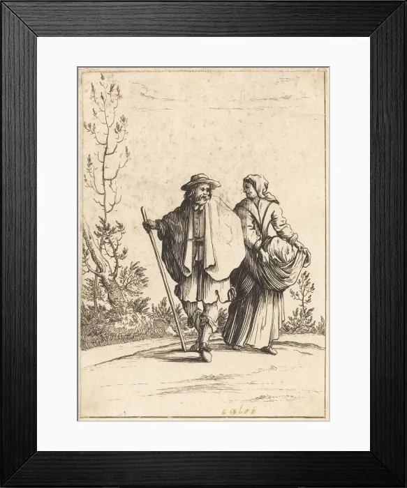Framed Print : Beggar Couple, with Landscape in Background, 17th century. Creator: Unknown Framed Print : Beggar Couple, with Landscape in Background, 17th century. Creator: Unknown