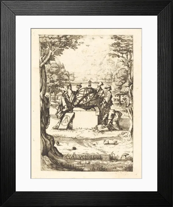 Framed Print : Frontispiece for the Sacred Cosmologia (Title with Astrologers). Creator: Unknown Framed Print : Frontispiece for the Sacred Cosmologia (Title with Astrologers). Creator: Unknown