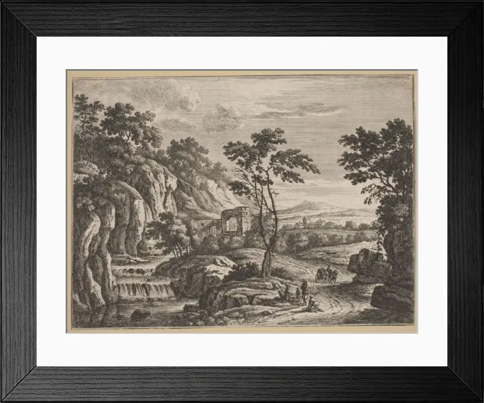 Framed Print : Landscape with Ruins and a Waterfall. Creator: Johann Christoph Dietzsch Framed Print : Landscape with Ruins and a Waterfall. Creator: Johann Christoph Dietzsch