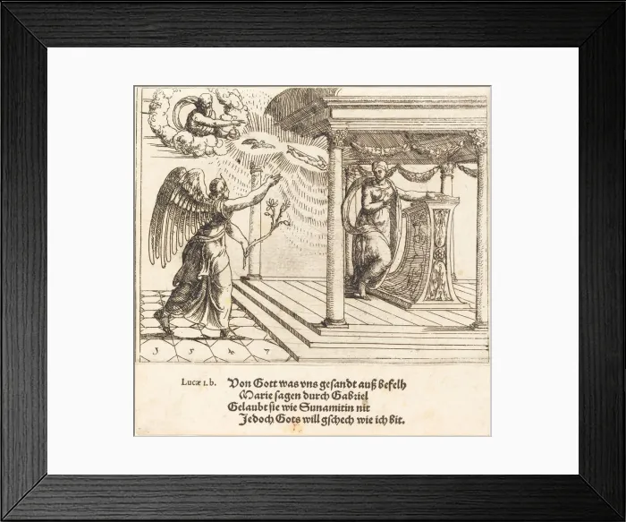 Framed Print : The Annunciation, 1547. Creator: Augustin Hirschvogel Framed Print : The Annunciation, 1547. Creator: Augustin Hirschvogel