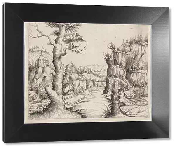 River Landscape with High Cliffs, 1546. Creator: Augustin Hirschvogel