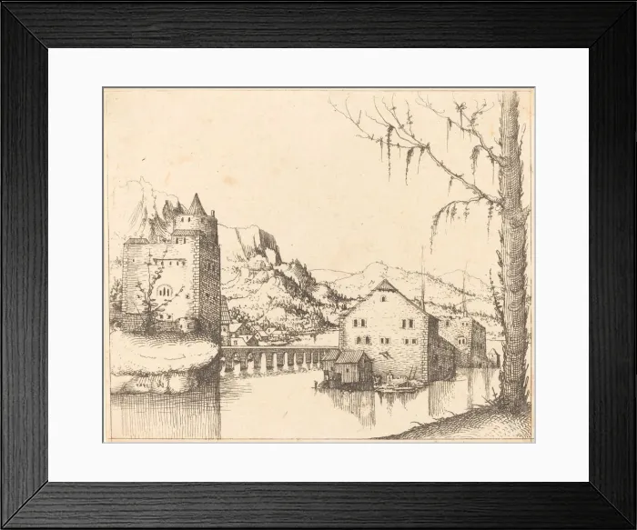 Framed Print : River Landscape with Island Houses, 1545. Creator: Augustin Hirschvogel Framed Print : River Landscape with Island Houses, 1545. Creator: Augustin Hirschvogel